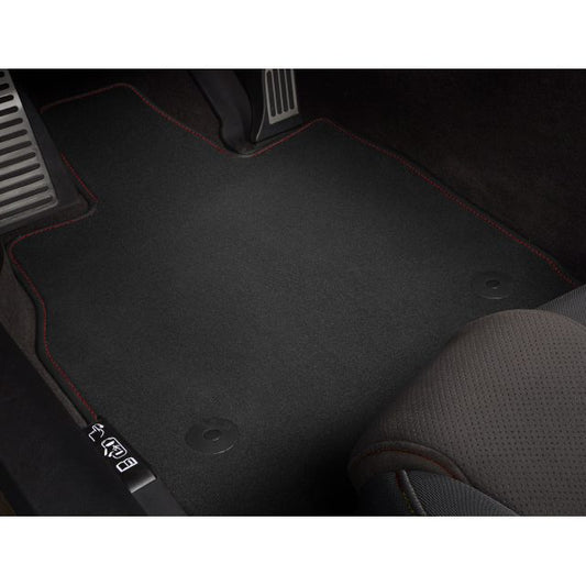 First-Row Carpeted Floor Mats in Jet Black with Torch Red Binding