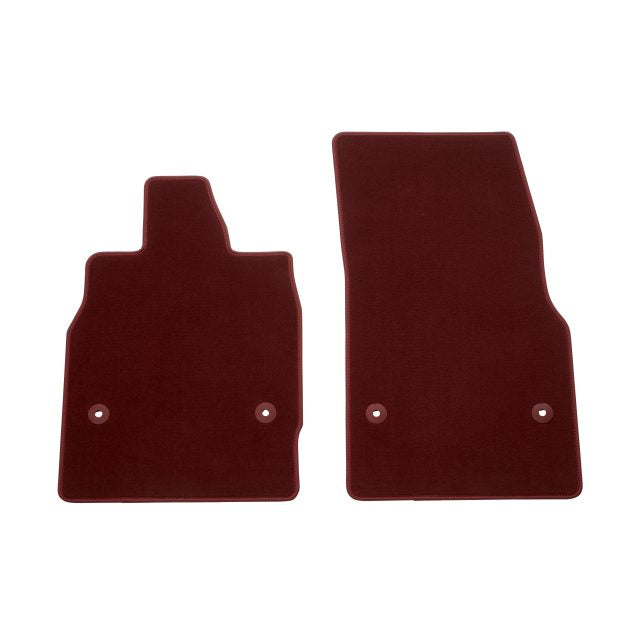First-Row Carpeted Floor Mats in Morello Red with Torch Red Binding