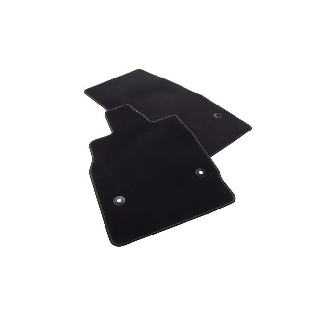 First-Row Carpeted Floor Mats in Jet Black with Natural Tan Binding