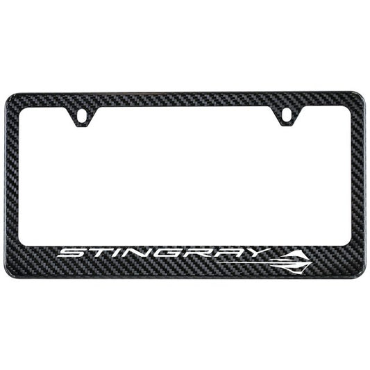 License Plate Frame in Carbon Fiber with Corvette Stingray Logo by Baron & Baron - Associated Accessories
