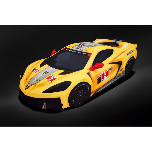 Premium Indoor Car Cover in Yellow with Fully Rendered Corvette C8.R (for models with High Wing Spoiler)